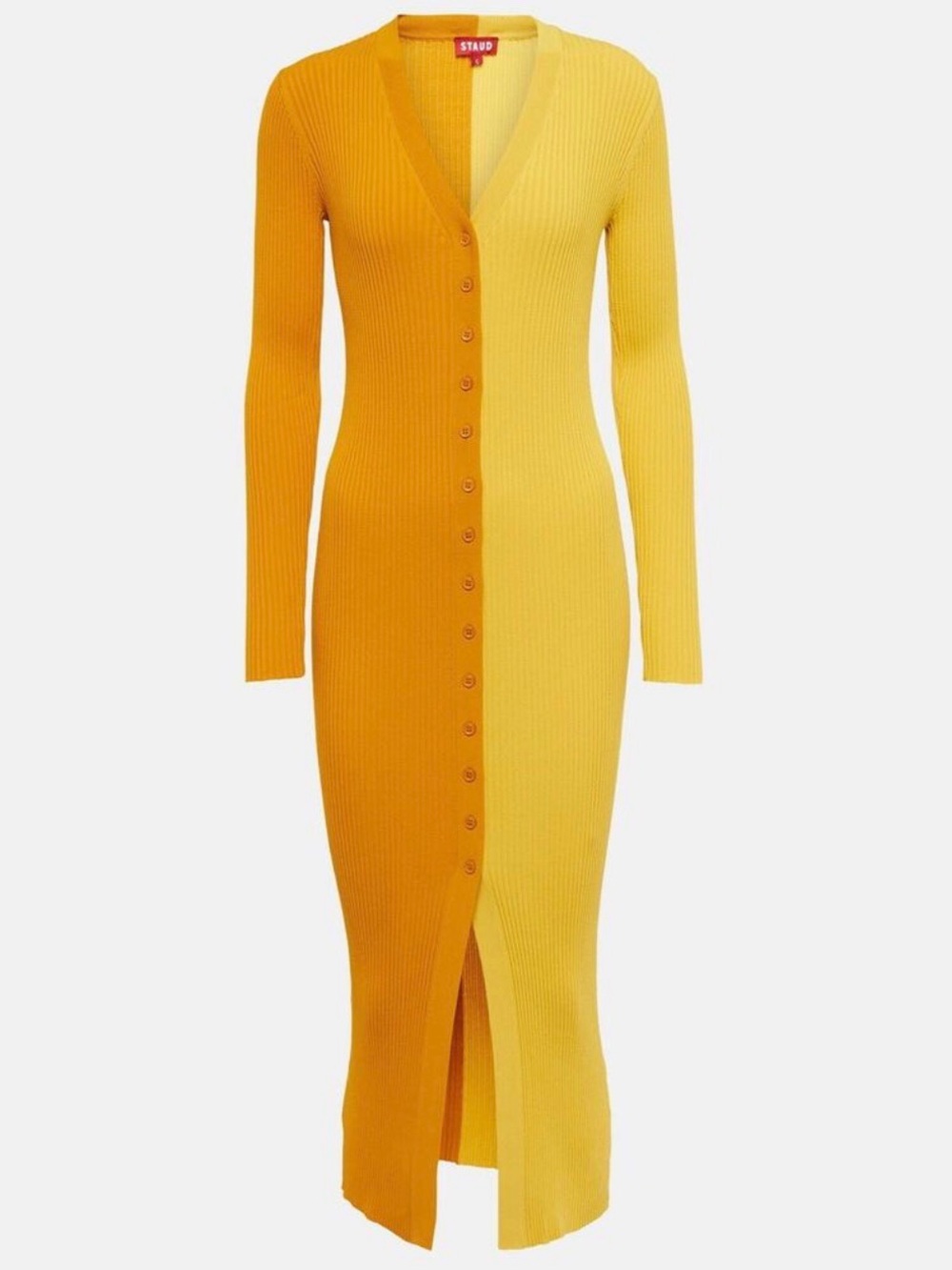 STAUD Two-Tone Ribbed Button-Front Maxi Dress or Cardigan in Honey Goldie M - Picture 10 of 10